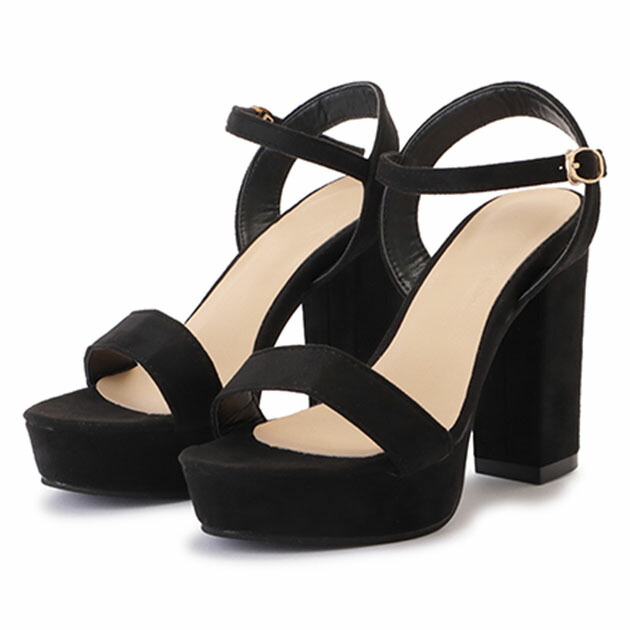 楽天市場】スエードチャンキーハイヒールサンダル チャンキーヒール