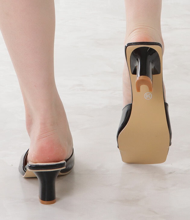 美品】CELINE ブラック エナメル スクエアトゥ ミュール サンダル 美品