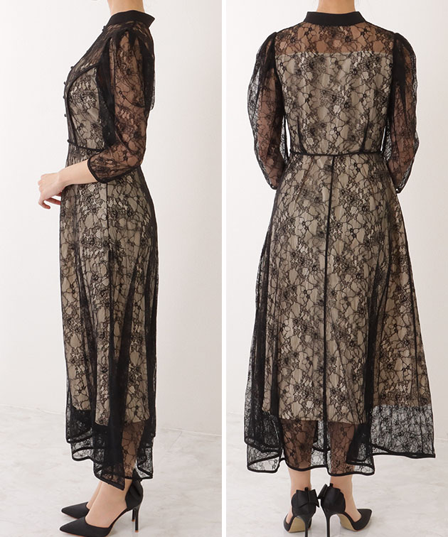 楽天市場】7分袖 総レース 花柄 プチハイネック ワンピース 女性