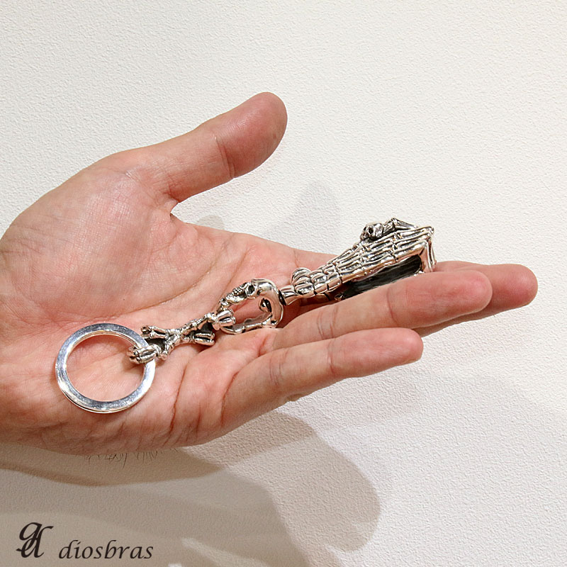楽天市場】スカル シルバーキーチェーン スカルハンド ボーン シルバー