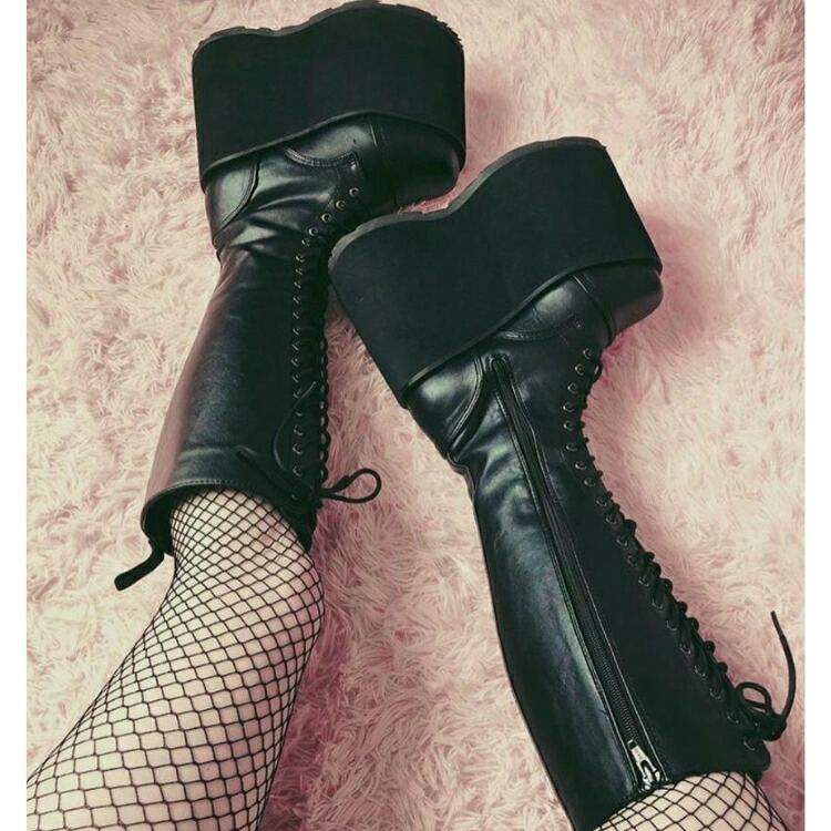 楽天市場】demonia デモニア 厚底 ブーツ ロング ロングブーツ 厚底
