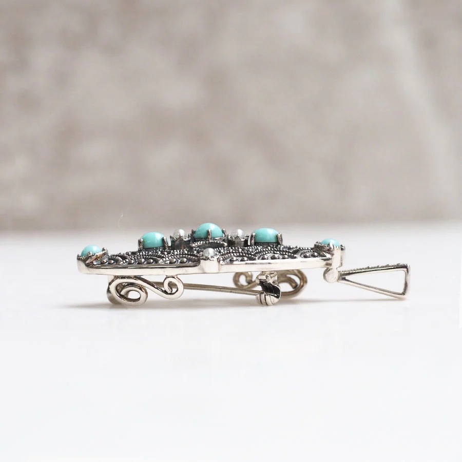 楽天市場】【碌山】 シルバー トルコ石＆シードパール オーバル