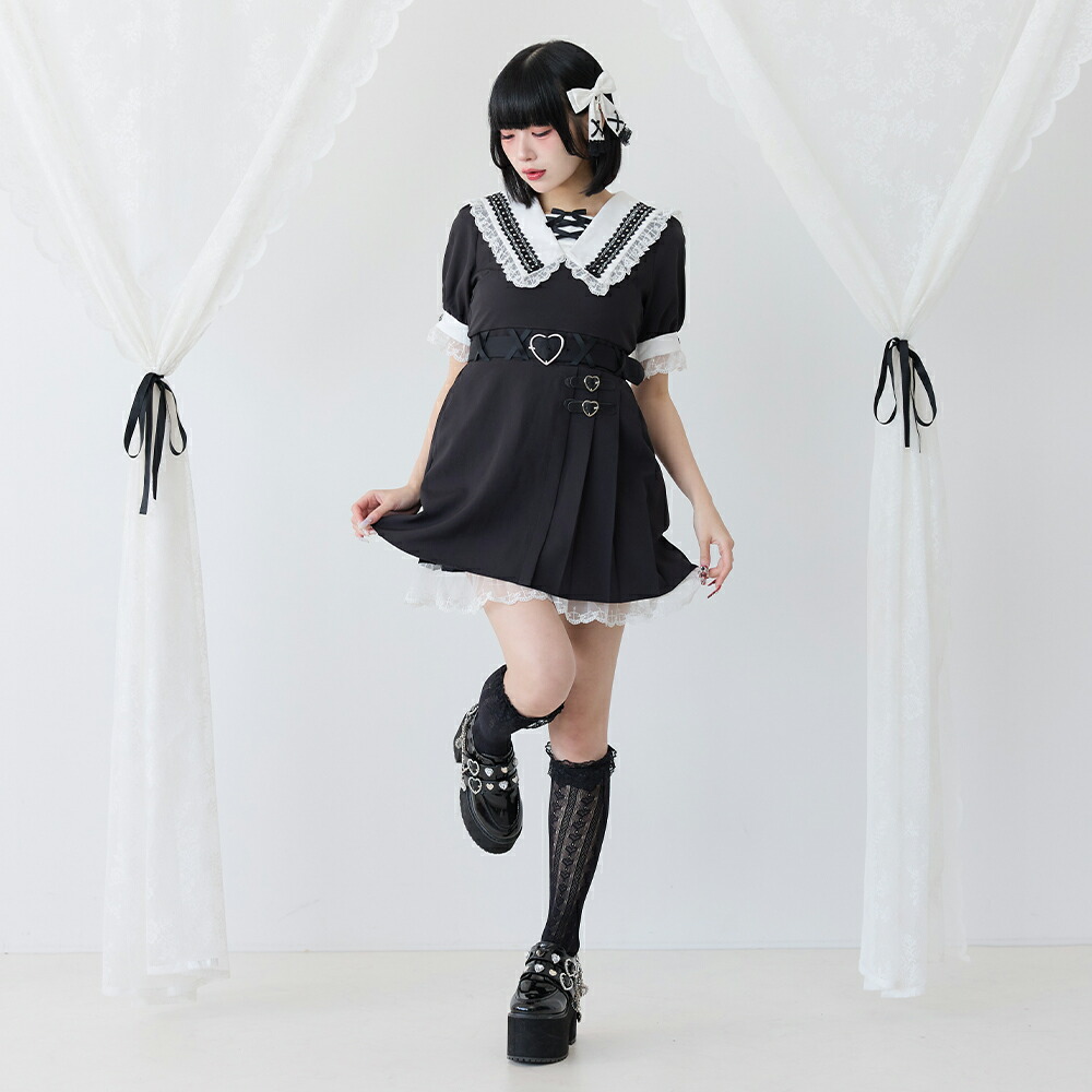 楽天市場】【SALE】ハートベルト角襟レースアップワンピース : 夢展望