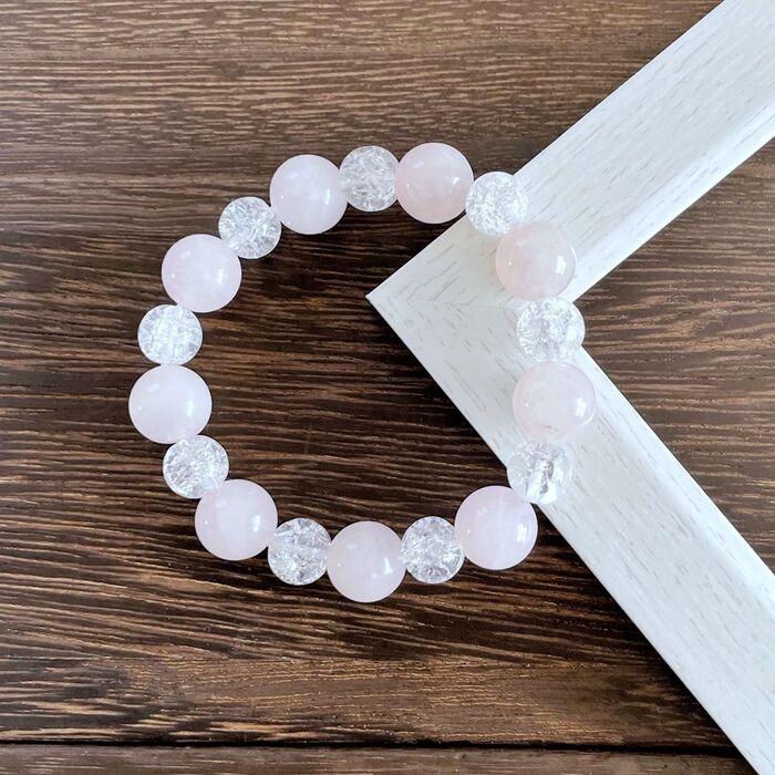楽天市場】天然石 ローズクォーツ クラック水晶ブレスレット