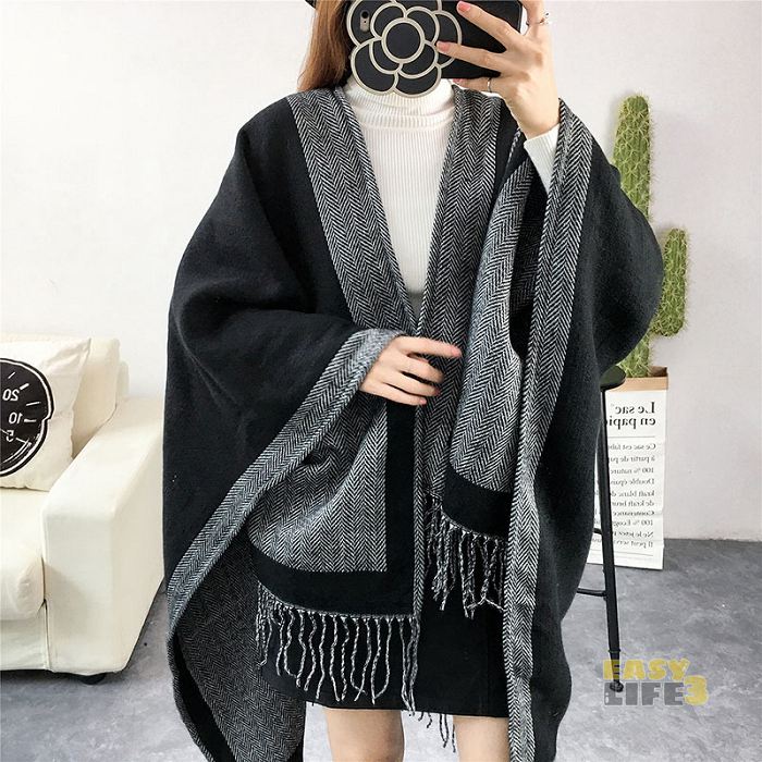 楽天市場】大判 ポンチョ ストール ゆったり 膝掛け マフラー