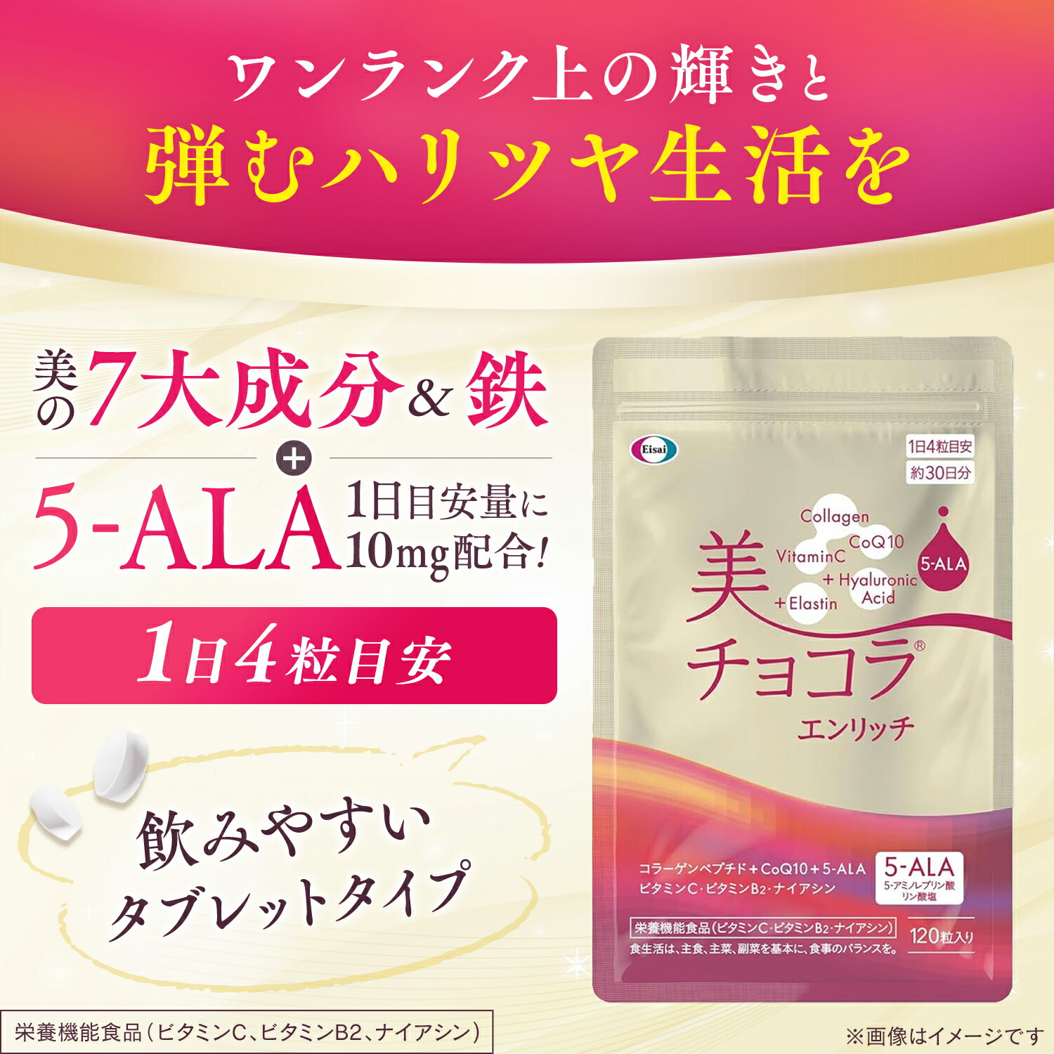 楽天市場】美 チョコラ エンリッチ アルミパウチ 120粒 : エーザイ
