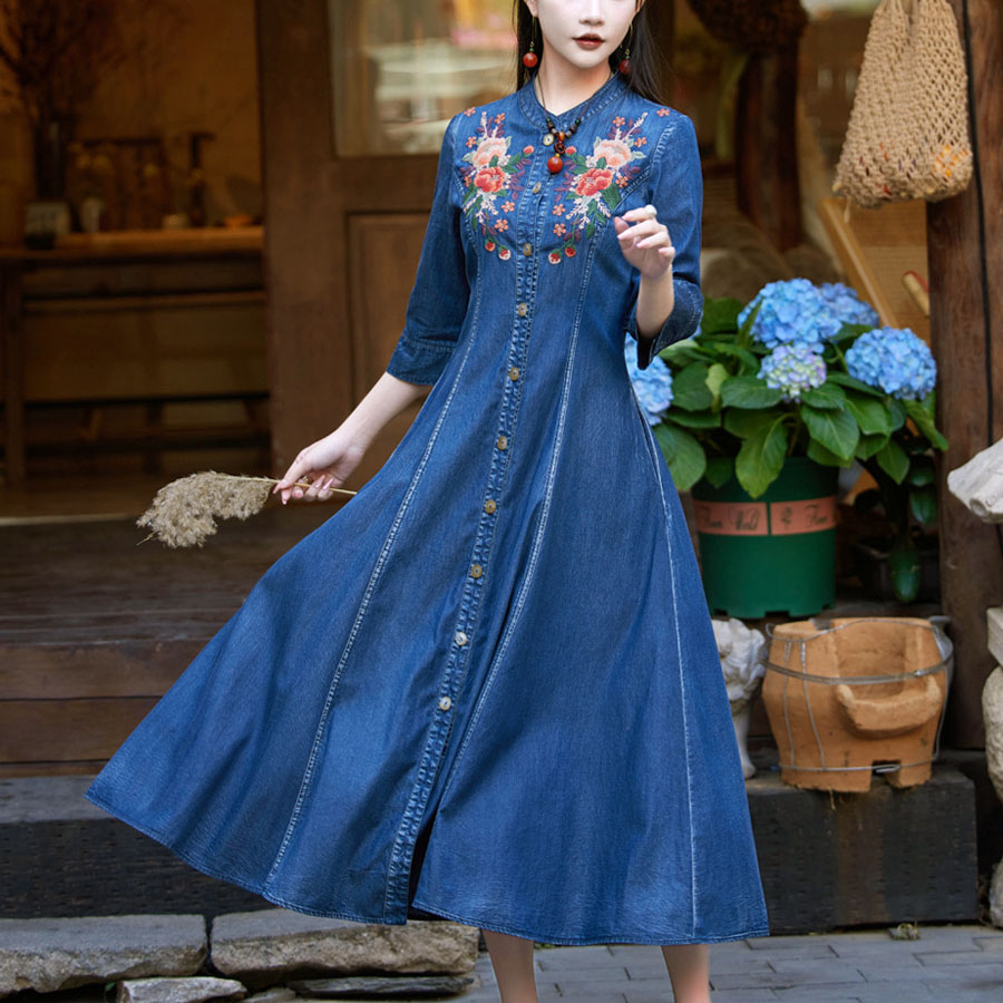 楽天市場】デニム ワンピース（袖の長さ七分袖・五分袖）（レディース