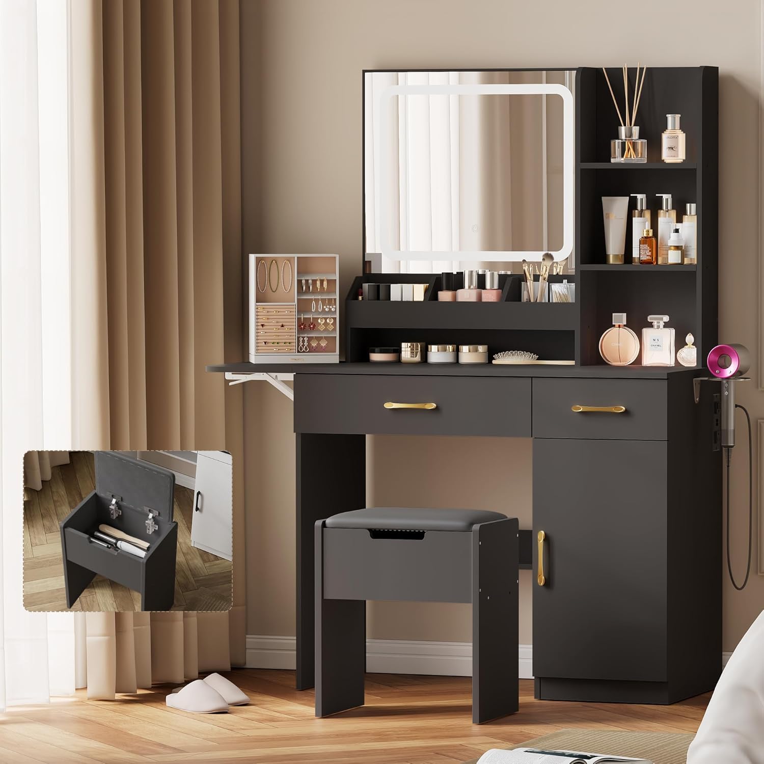 楽天市場】ドレッサー コンパクト 2点セット コンセント付き 3色LED