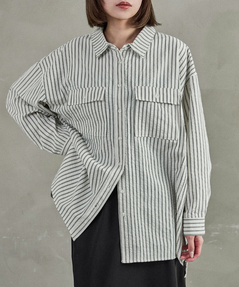 楽天市場】オーバーサイズ ストライプポケットシャツ ブラウス
