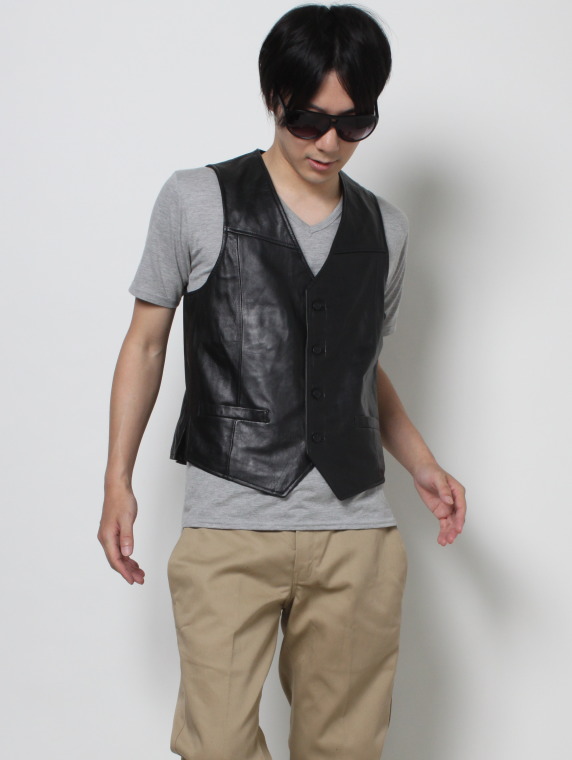楽天市場】レザーベスト ラムレザー 革ジャン メンズ 本革 革ベスト