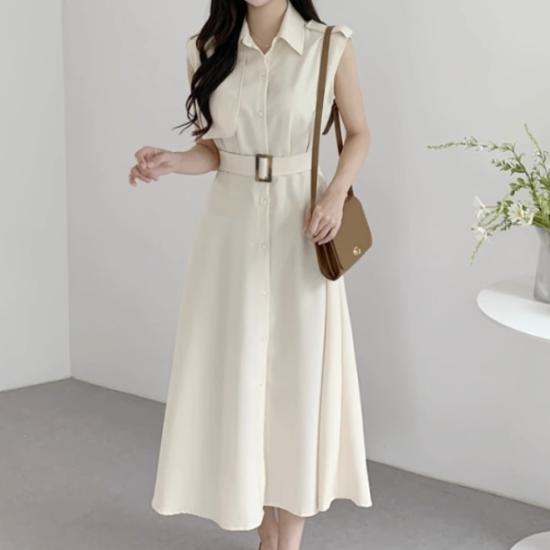 楽天市場】【取寄】ノースリーブワンピース ロング ベルト ウエスト
