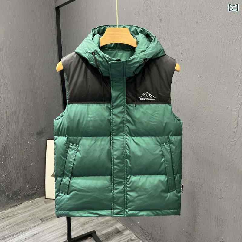 楽天市場】ダウンベスト メンズ フード付き 秋冬 厚手 暖かい 防寒