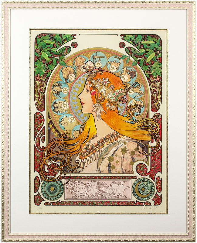 高級額縁】アルフォンス・ミュシャ ジクレー『黄道十二宮』金額絵 輸入