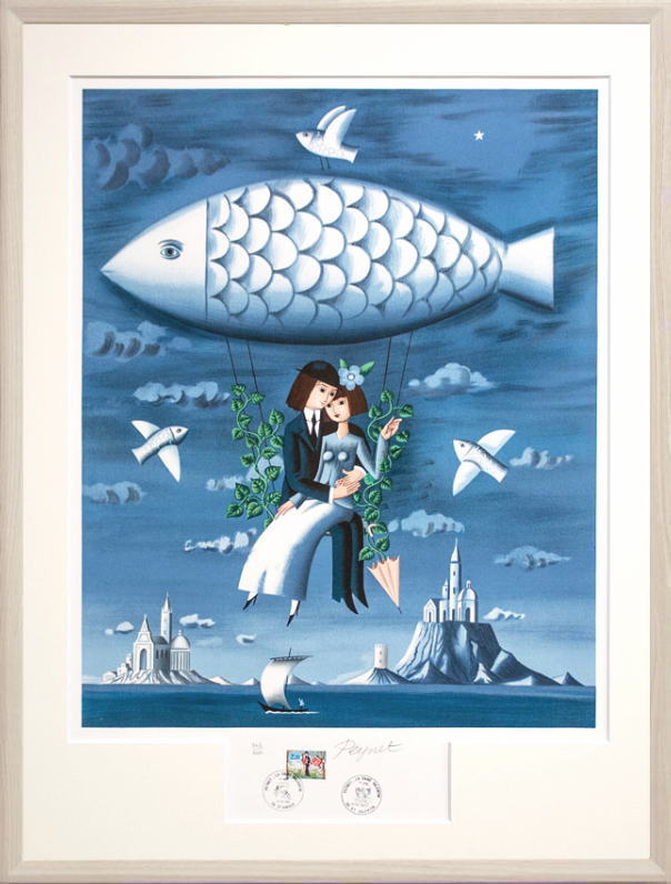楽天市場】レイモン・ペイネ「 魚の飛行船 」リトグラフ 版画 : 内田画廊