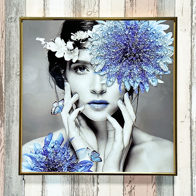 楽天市場】水晶パネル アートパネル 50×50cm 金フレーム付き 女性 人物