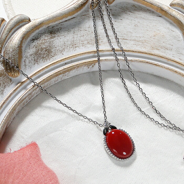 楽天市場】K18WG 血赤珊瑚 & ダイヤモンド ネックレス【送料無料】【代