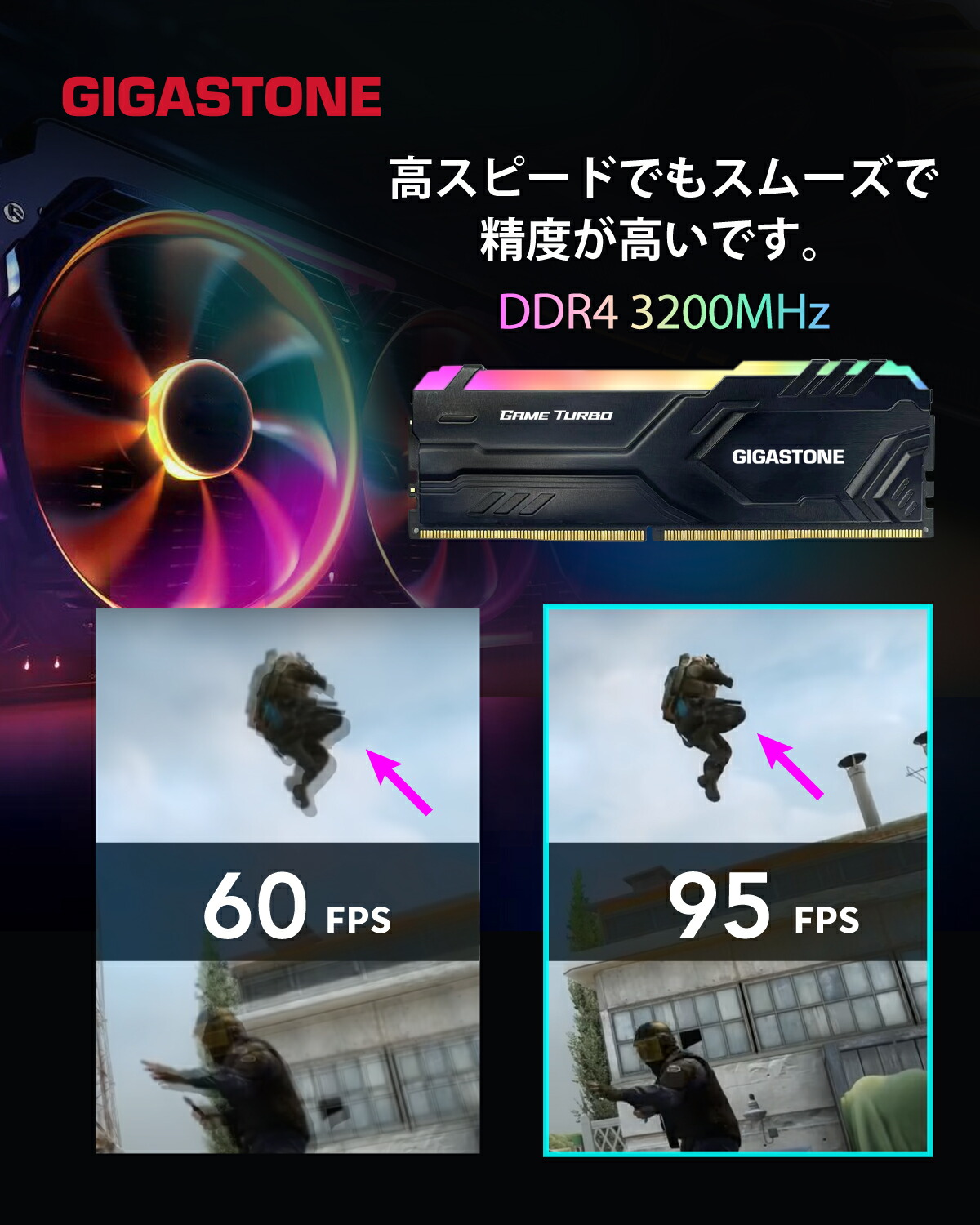 楽天市場】GIGASTONE発光型デスクトップPC用メモリ RGB Game Turbo 黒