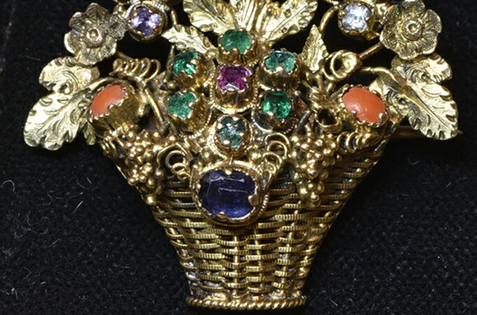 楽天市場】アンティーク ジュエリー 花籠 ブローチ ピン【18ct