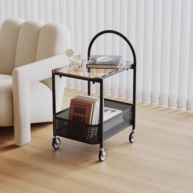 楽天市場】2colors/キャスター付き二段サイドテーブル ガラス 収納