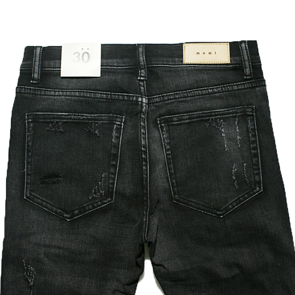 楽天市場】【送料無料】mnml X162 クラッシュ リペア スキニー デニム