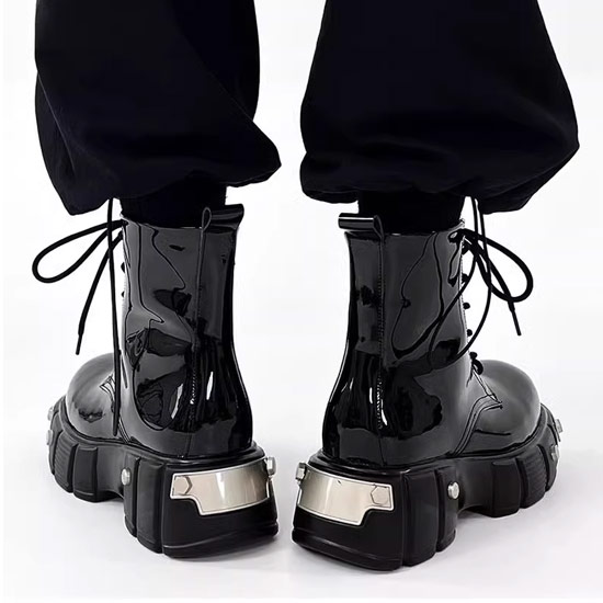 楽天市場】厚底ブーツ メンズ +7cm V系 エナメルブーツ 本革 レザー