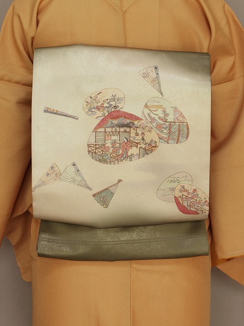 楽天市場】平安絵巻柄 正絹袋帯 まっ茶色の帯 古典柄の帯 手描き 送料