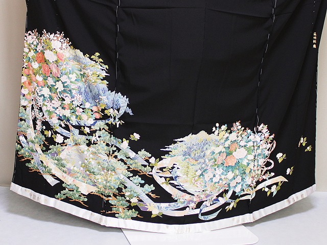 楽天市場】刺繍柄の正絹江戸妻 未仕立 江戸褄 正絹黒留袖 豪華な柄
