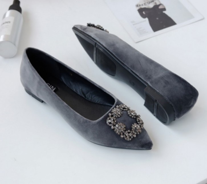 楽天市場】【送料無料】 2color ベロア ビジュー フラットシューズ