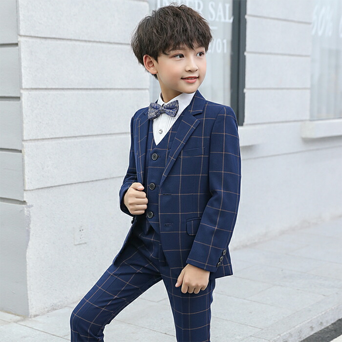 楽天市場】ネイビー チェック スーツ 男の子 スーツ キッズ フォーマル