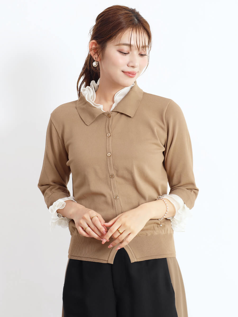 楽天市場】FENNEL フェンネル フリル付きポロ襟カーディガン トップス