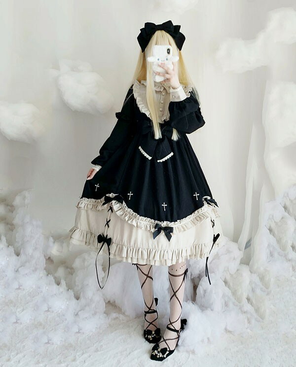楽天市場】ロリータ ワンピース ゴスロリ 黒ロリ 可愛い 袖あり 長袖