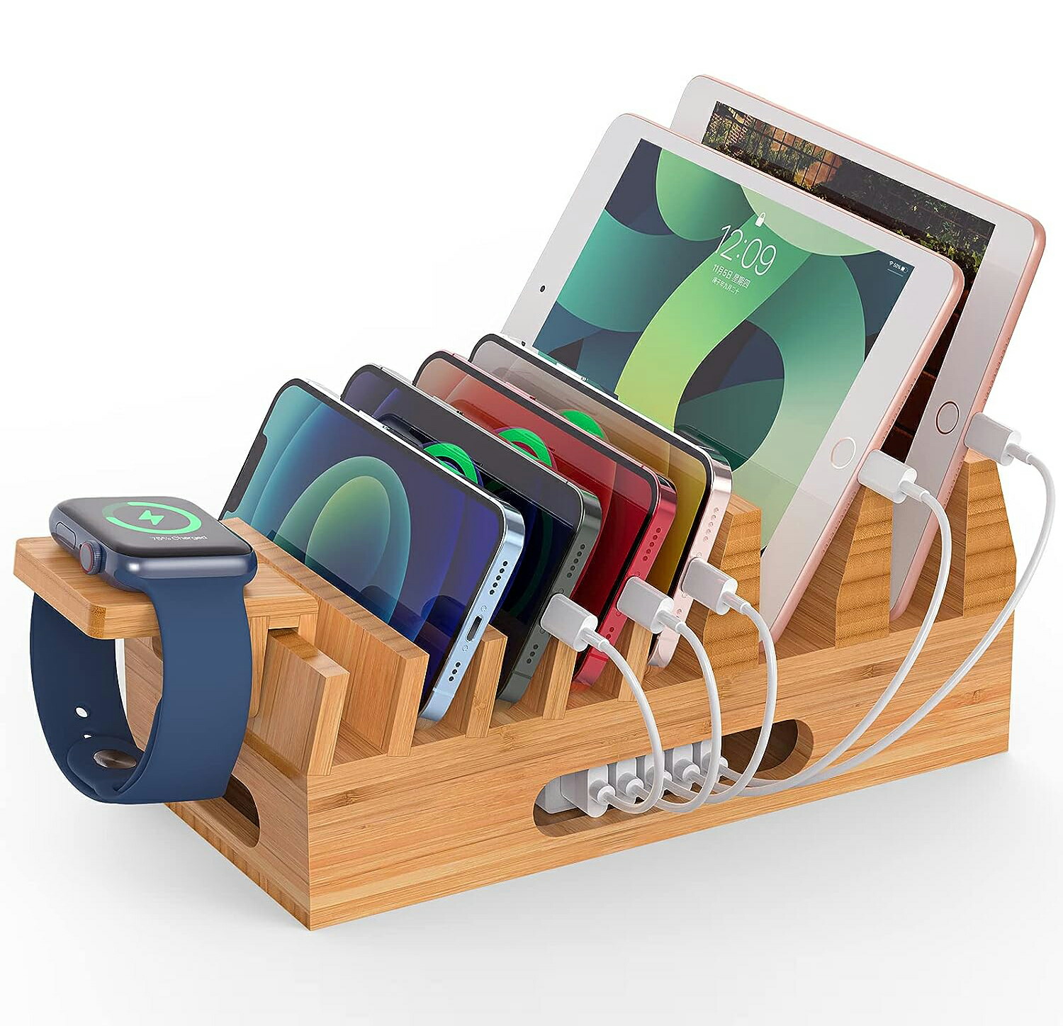 楽天市場】竹製 充電ステーション充電器 ケーブル収納 ケーブル