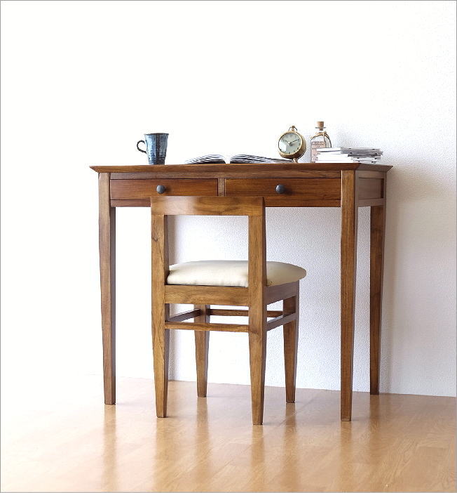 楽天市場】チーク デスク 机 無垢材 天然木 木製 シンプル コンパクト