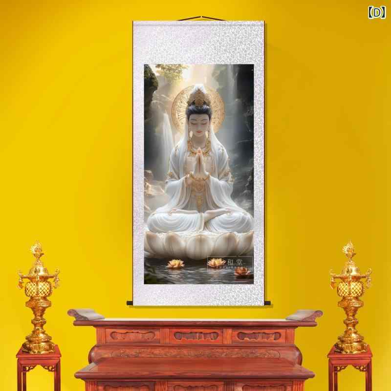 楽天市場】観音菩薩 掛け軸 絵画 レトロ 古風 和風 インテリア 蓮華