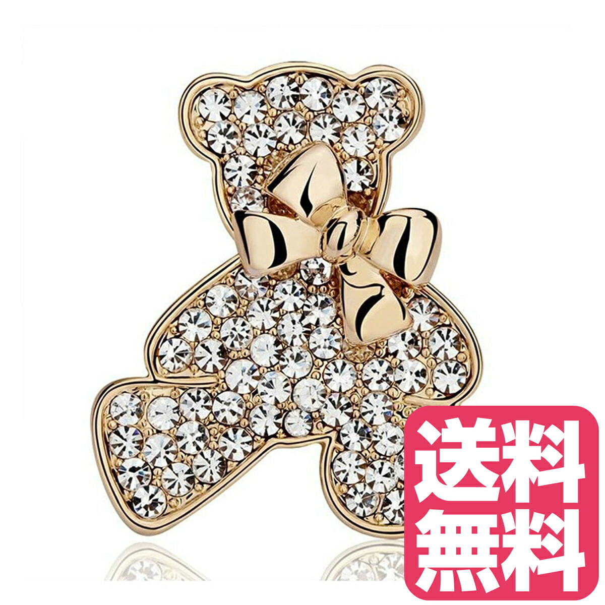 楽天市場】キラキラ 金の リボンが かわいい テディベア ブローチ