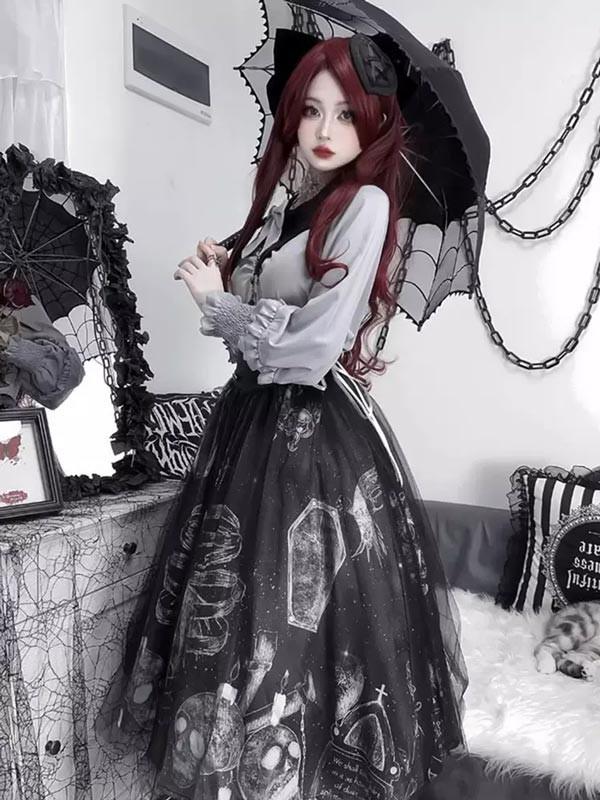 楽天市場】ロリータ スカート ハロウィン ドクロ柄 魔女風 コウモリ