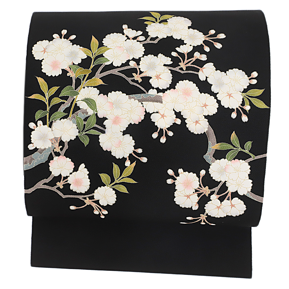 楽天市場】名古屋帯 正絹 友禅染 黒地 花 桜 桜の木 秀美 和柄 シック