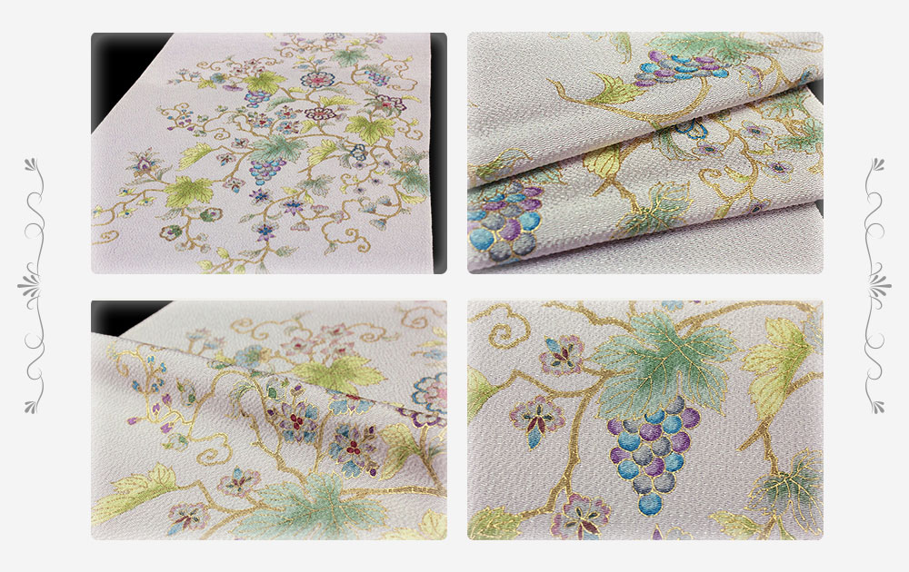 楽天市場】名古屋帯 岡重 九寸 反物 薄藤色地 葡萄唐草 ぶどう 葡萄