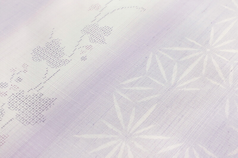楽天市場】結城紬 紬 結城織物 正絹 紫 薄紫 白 麻の葉 唐草 立涌 絣
