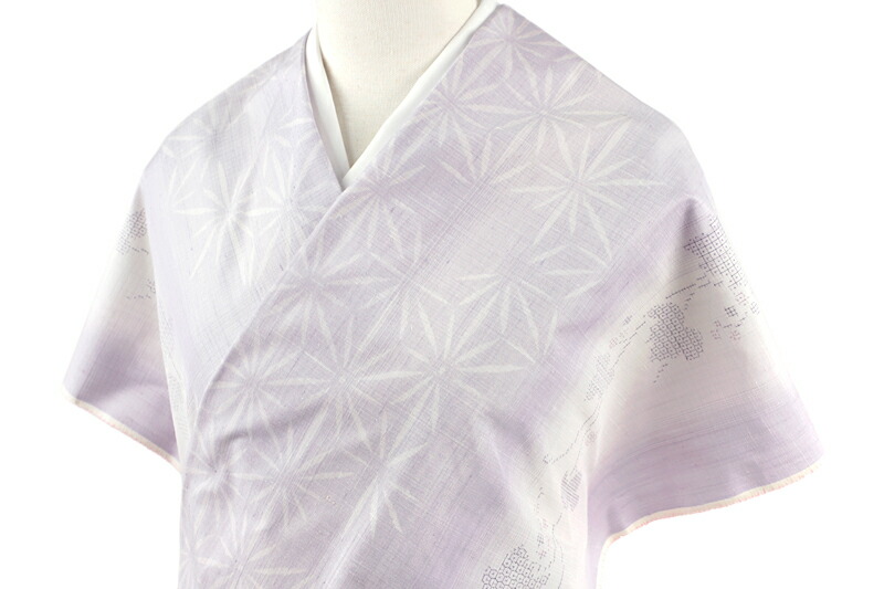 楽天市場】結城紬 紬 結城織物 正絹 紫 薄紫 白 麻の葉 唐草 立涌 絣