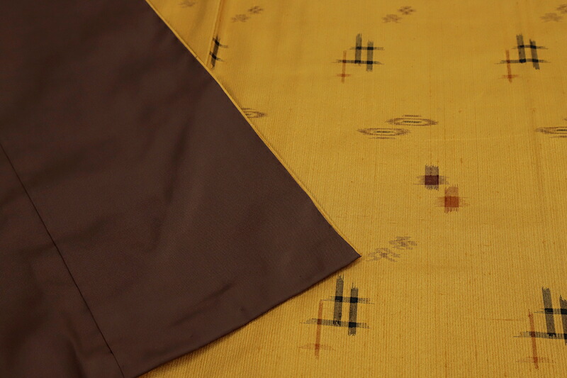 楽天市場】【 中古 】 米沢紬 正絹 着物 黄色 黄土色 茶 絣 仕立て