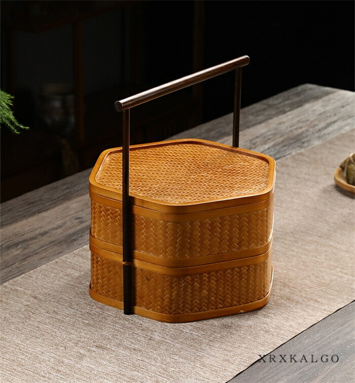 楽天市場】【時間限定全品10%OFF】竹かご 竹 2段 蓋付きバスケット