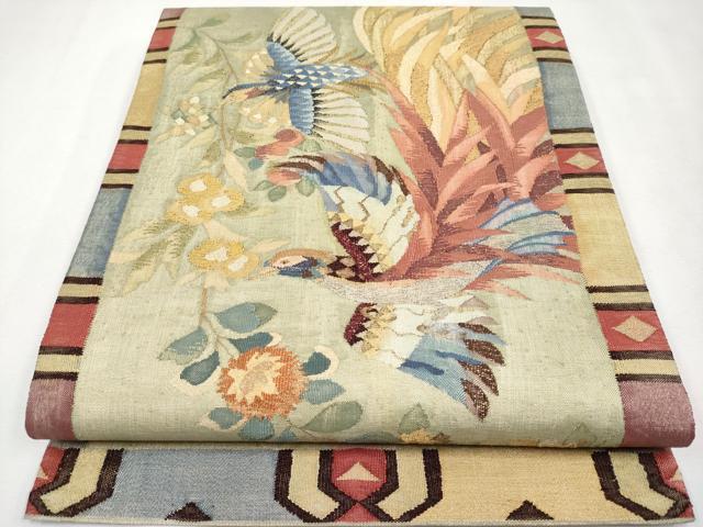 楽天市場】平和屋本店□極上 手織綴れ 山鹿清華 太鼓柄袋帯 花喰い鳥