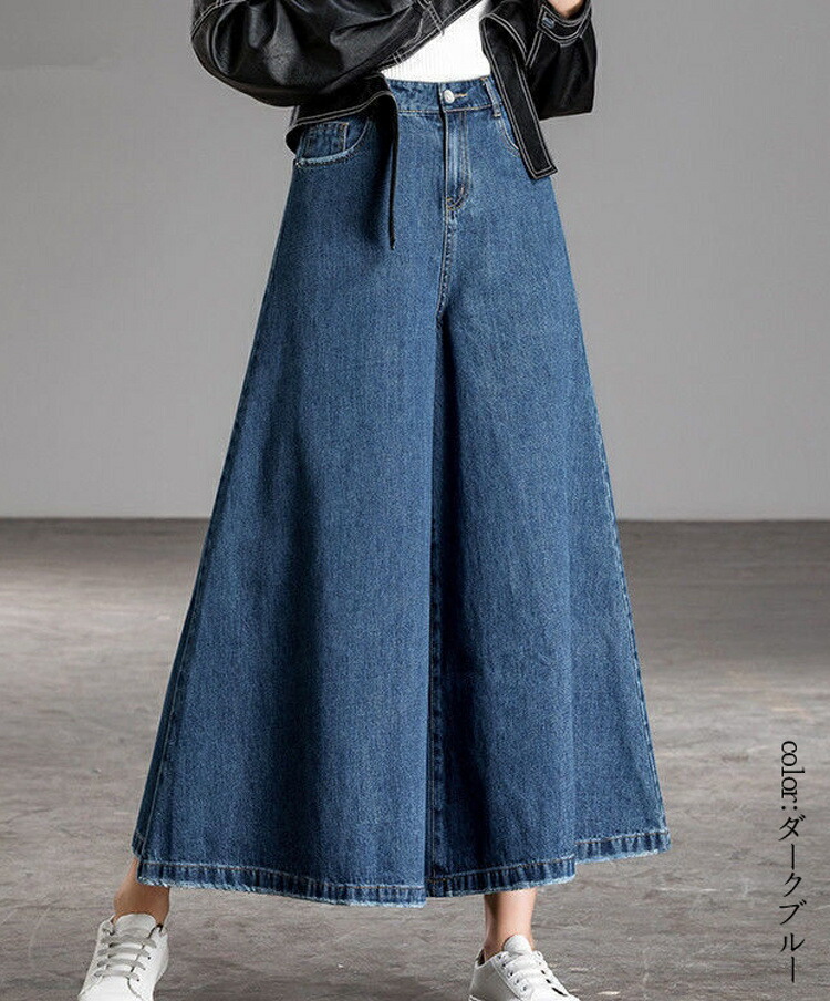 楽天市場】ワイドパンツ レディース デニム ガウチョパンツ 大きい
