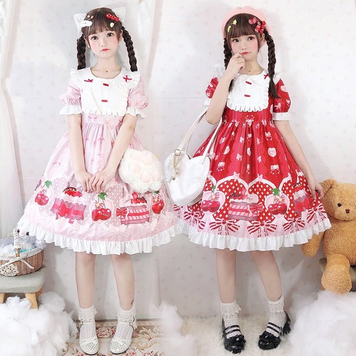 楽天市場】メルヘン ロリータ ワンピース スイーツ柄 半袖 ひざ上丈