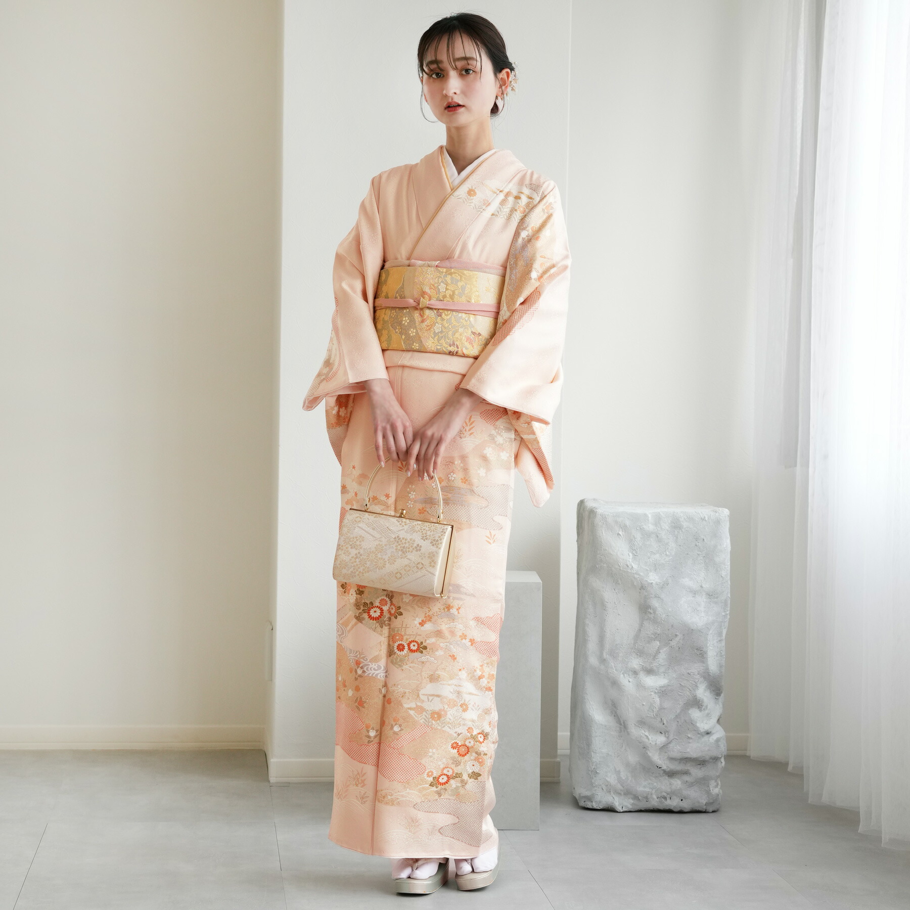 楽天市場】【レンタル 訪問着20点フルセット 上品薄ピンクに古典花々