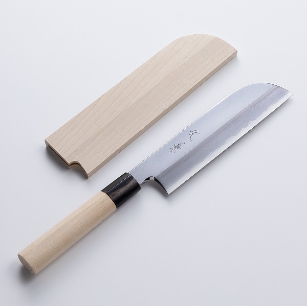 楽天市場】堺元兼 鎌型薄刃包丁 片刃 180mm 白紙2号 刃金つけ 水牛柄