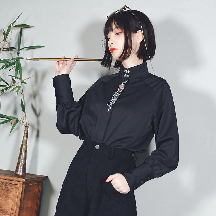 楽天市場】ブラウス レディース 前立て 刺繍 菊柄 シャツ 長袖