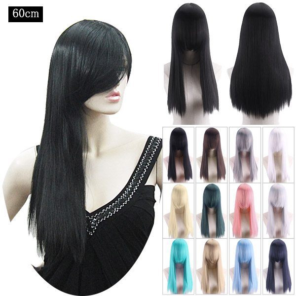 楽天市場】フルウィッグ ロング ストレート 長め前髪 60cm ウィッグ