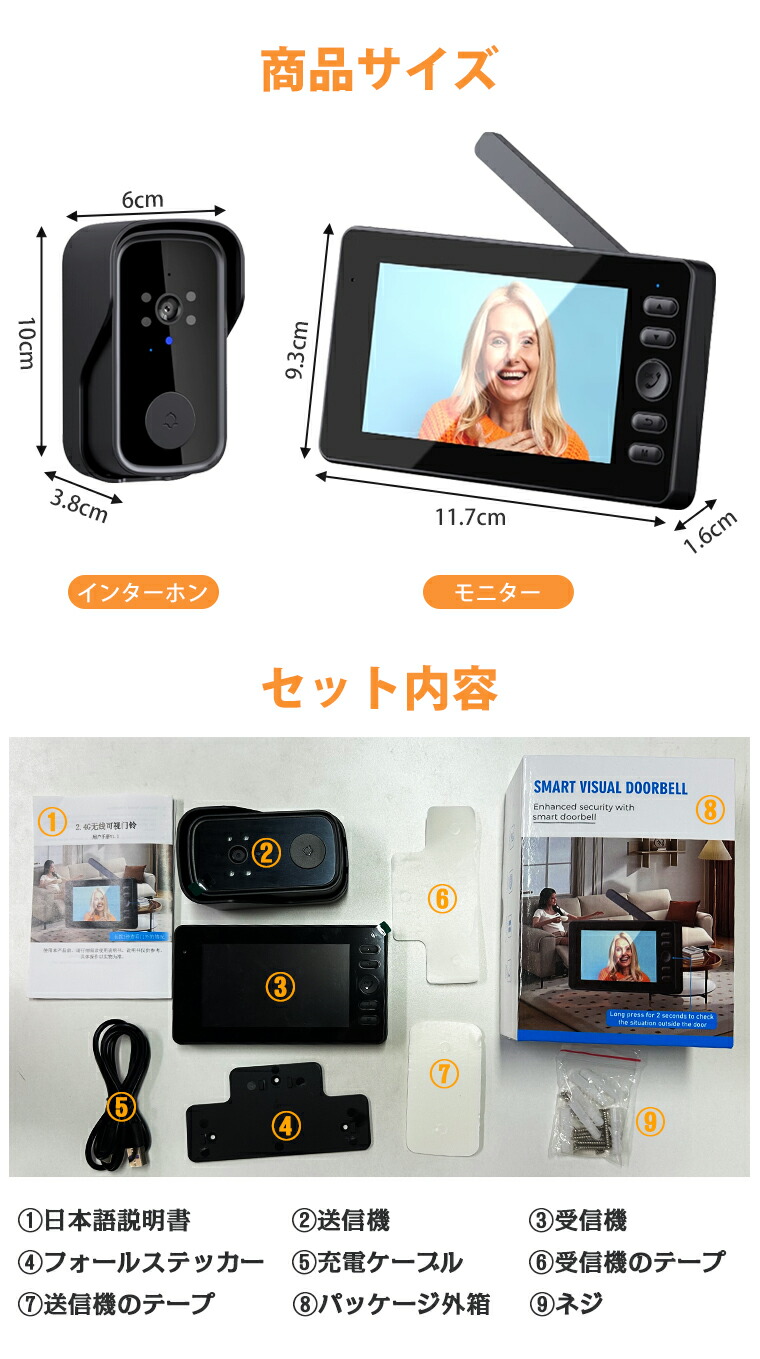 楽天市場】【自動録画&喚醒機能】インターホン ワイヤレス カメラ 会話